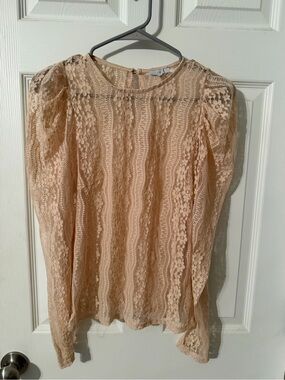iris Cream/Tan Lace Long-Sleeve Blouse